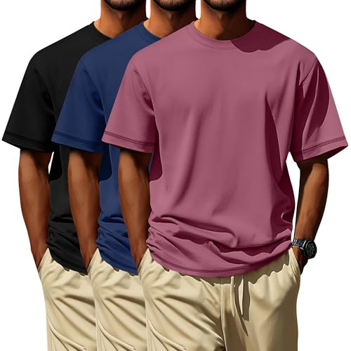 Neer Paquete de 3 Camisetas para Hombre de Tallas Grandes (L-7XL) Manga Corta Cuello Redondo Camisetas básicas de Verano