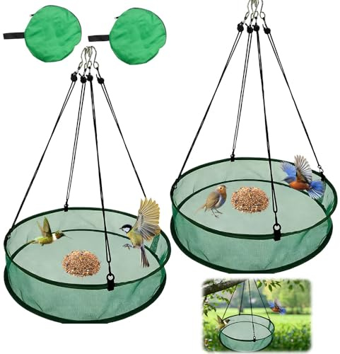 2 pezzi di mangime per uccelli da appendere, 51 cm mangiatoia per uccelli da appendere, grande ciotola per cibo con staffa regolabile per giardino ed esterni