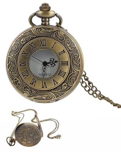 MenYiYDS Orologio da Tasca Numeri Romani, Orologio da Taschino Uomo con Catena Vintage Quarzo da Tasca Collana Ideale Come Regalo per Compleanno Anniversario Giorno Di Natale Festa del Papà