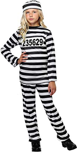 Fun Costumes Girl's Striped Prisoner Costume Shirt, Pants, Hat, Patch Kid's Jail Uniform Outfit - X-Large - Multi