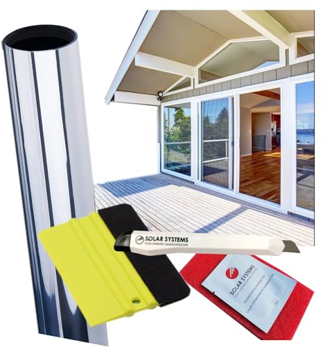 Solar Systems - Spiegelfolie Fenster Sichtschutz - Fensterfolie von Innen Durchsichtig von Aussen Blickdicht - Innenmontage, UV Schutz, Selbstklebend, mit Montagesatz - 76x200cm