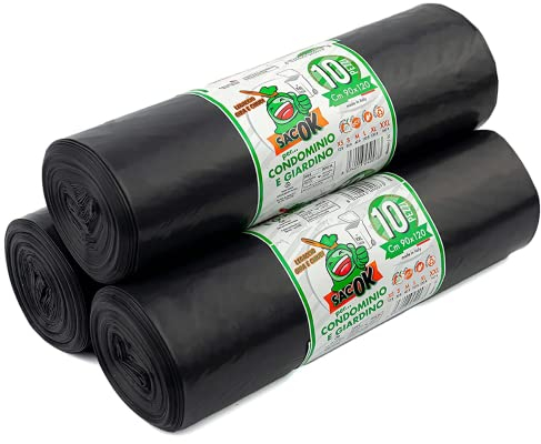 EFFENNE group - 30 Sacchi Spazzatura neri grandi 90x120 cm per la raccolta differenziata da interno - Sacchetti di Plastica per il bidone della spazzatura