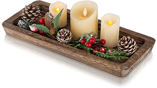 Holztablett Rechteckig Holz Tablett Deko - Romadedi 40cm x 17cm kerzentablett Landhaus Dekotablett Rustikale Tischdeko Couchtisch Kerzenteller Wohnzimmer Weihnachten