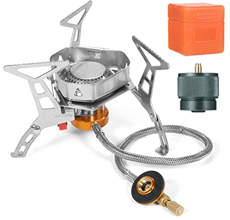 Lixada Campingkocher mit Piezozündung, 3500W Camping Gaskocher, Winddichter Camping Gasbrenner mit Adapter, Faltbar Camping Kocher Gasbrenner für das Kochen im Freien, Wandern, Picknick