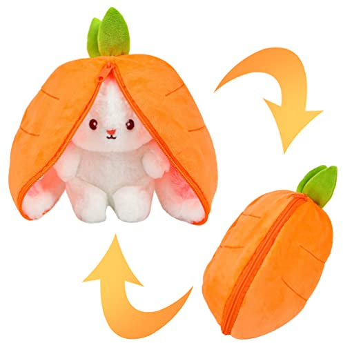 Vibbang Osterhase Plüschtier Hase, Wendbar Karotte Erdbeer Kuscheltier Hase Stofftier, Weiches Plüsch-Kaninchen-Spielzeug, Osternhase Plüsch Home Decor Geschenk Geburtstag Für Kinder (Orange)
