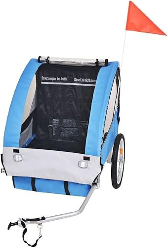 HACSYP Children's Bicycle Trailer, Load 30 kg, Child Bike Trailer, with 2 Side Windows for Strolling, Grey and Blue