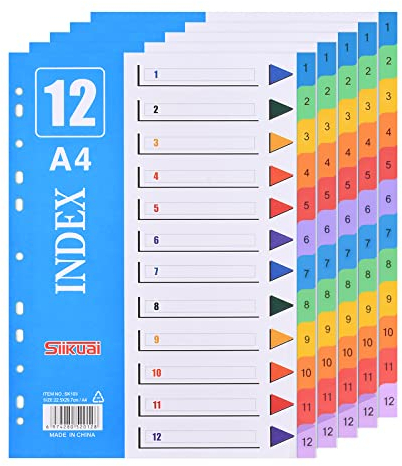 5 Set Ordner-Register A4 praktischem Deckblatt, trennblätter für ordner a4 pastell plastik für die Ordner-Organisation im Büro, 1-12