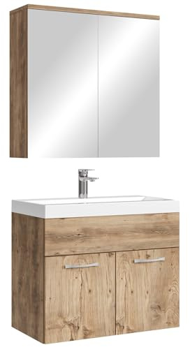 Meuble de Salle de Bain de Montreal 01 60cm avec Miroir Armoire Chêne châtaignier - Armoire de Rangement Meuble lavabo evier Meubles