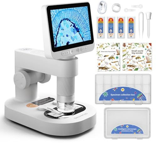 Beaverlab - Microscopio digitale IPS da 10,2 cm, per bambini e adulti, 100X-1600X, con luci a LED HD 1080p, USB e WiFi, per laboratorio scientifico, scuola e istruzione domestica