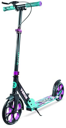 Zinc Verge Pro Kids Scooter – Big Wheel Kick Scooter for Ages 6+, Foldable 2-Wheel Scooter with 200mm Wheels, Lightweight, Height Adjustable, Rear Footbrake, Supports up to 100kg, Black & Green