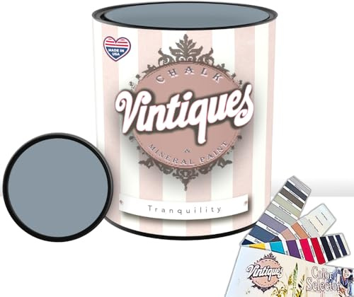 Vintiques Chalk & Mineral Paint, Tranquility, 32oz - Matte Finish- Easy Application for DIY Projects - Furniture, Wood, Metal, Home Decor and More - includes color card