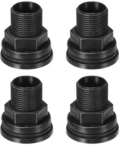 PATIKIL Raccordo Paratia in PVC 1/2 Femmina x 3/4 Maschio, 4pz Connettori a Doppio Filetto Serbatoi d'Acqua con Guarnizione Sigillante per Secchio Pioggia, Lavandini, Acquari, Nero