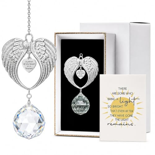 Sun Catcher Memorial Gifts A Piece of My Heart is in Heaven – Sympathy Gift for Loss of Loved One, Crystal Angel Wings Suncatcher for Windows, Bereavement & Grief Gift for Women, Remembrance Decor