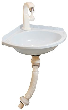 Corner Wall Mount Washbasin with Faucet, White Plastic Sink, 27.5 x 27.5 x 10 cm, for Bathroom, Laundry, Outdoor