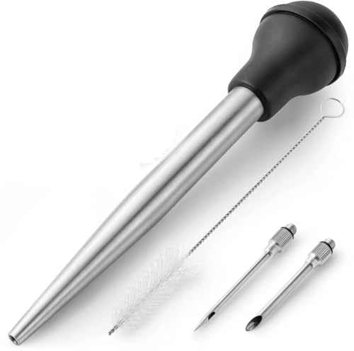 Sunmeit Siringa per Tacchino per Cucinare di Qualità In Metallo per Tacchino, Tubo per Condimento per Barbecue con Staccabili e