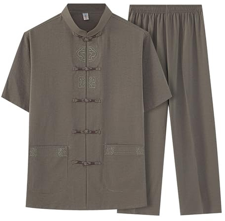 Traje De Espiga De Lino De Algodón para Hombres, Ropa De Arte Marcial De 2 Piezas, Pantalón Chino De Manga De Chino, Tai Chi Kung Fu Disfraz(Size:185,Color:d)