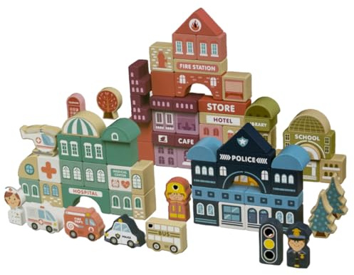 Lucknel Montessori Set di mattoncini da costruzione in legno, 100 pezzi, puzzle da 20 pezzi, tappetino da gioco, inclusa pratica custodia, giocattolo educativo per bambini dai 3 anni in su