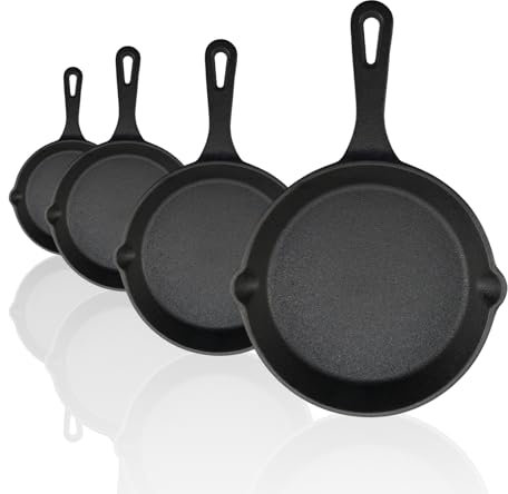 Set of 4 Preseason Cast Iron Skillets Set,Safe Cookware for Grilling, Frying, Searing & More, Universal Cast Iron Skillet Pan(14cm/16cm/20cm/26cm)