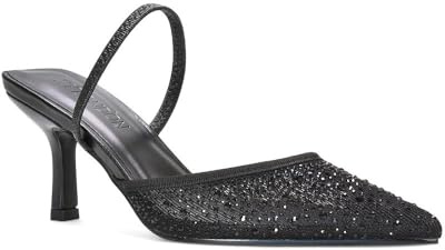 ESSEX GLAM Women's Stiletto Heel Court Shoes Ladies Mesh Rhinestones Party Wedding Bridal Black Slingback Close Toe Pumps Size 8