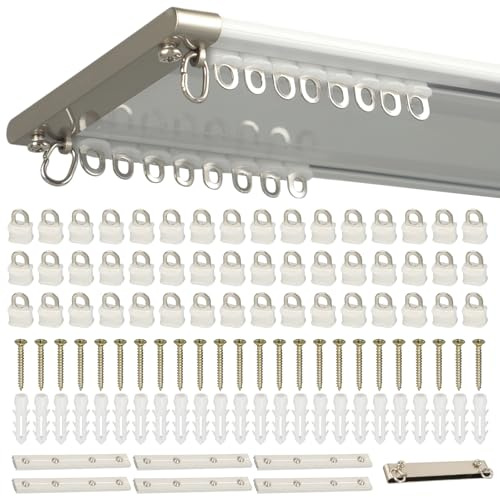 Glide Curtain Track,4m Double Curtain Track Ceiling Mount Rod Kit,Silent Heavy Aluminum Duty Curtains Rails Tracks System,for Drapes Living Room Bedroom Room Divider