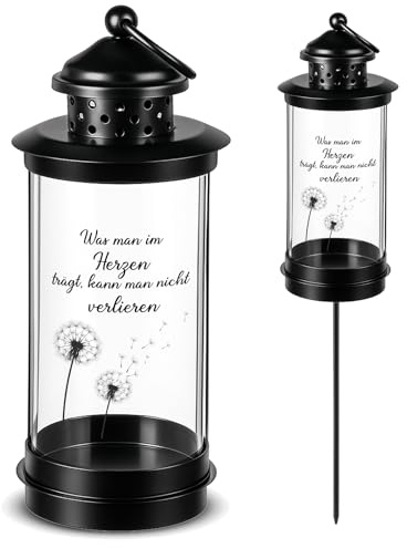 Nezyo Farol de Tumba con Estaca de Tierra Farol de Tumba de Cementerio Resistente a Intemperie con 2 Pegatinas Lámpara de Tumba Moderna para Decoración Tumbas(Löwenzahn BleibtImHerz,49,5cm)