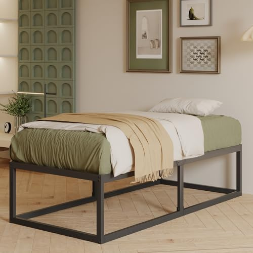 EMODA Struttura Letto Singolo 80x190 cm, Letto a Piattaforma in Metallo 46 cm Alto e Resistente con Supporto Doghe in Acciaio, Ampio Spazio Sottolato, Silenzioso, Facile Montaggio, Nero