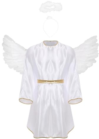 iiniim Herrängelkostym, julängel, klänning med änglavingar, helig bemärkelse, grekisk gud, kostym, halloween, karneval