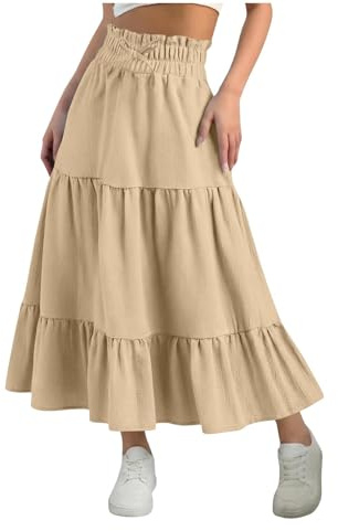 Falda Larga para Niña,Cintura Alta Elástica con Cordón Faldas de Volantes Color Sólido para Primavera Verano Moda Línea A Faldas Midi Casual para Diario Ropa Niña 4-15 años