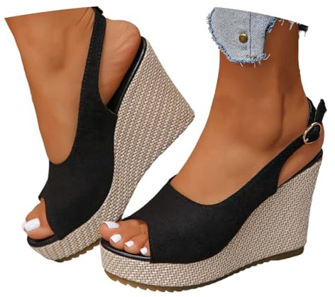 Chaussures D'été Femme, Sandales Compensées Sandalette Compensee Chaussures Pieds Larges Talon Compensé Confortable Été Chaussure Tendances Chic Et Elegante Sandale