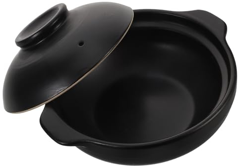 SAFIGLE Casseruola in Terracotta da 600ml con Coperchio Nero, Design Classico in Argilla per Cucina Quotidiana e Viaggi, Facile da Pulire e Conserva Sapore Originale