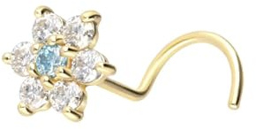 PIERCINGLINE 14 karat eller 18 karat guld näspiercing spiral MOISSANIT BLUME piercing näsa kontakt färgval, 18 karat (750) guld, Moissanite