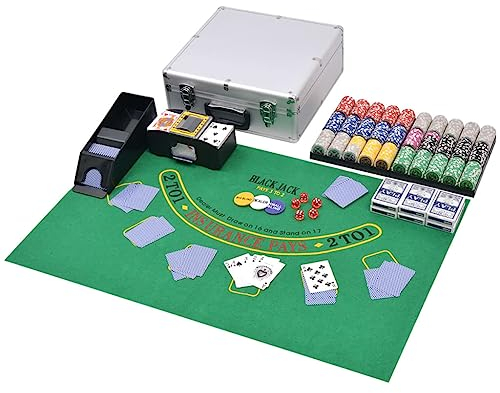 vidaXL Kombiniertes Poker/Blackjack Set mit 600 Laserchips aus Aluminium für Erwachsene ab 18 Jahren
