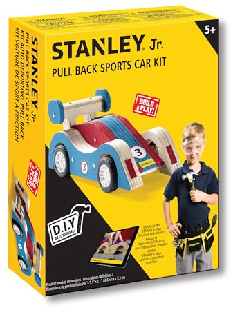 STANLEY Jr. Wooden Bird House Kit - Creative Arts and Crafts Set for Kids and Adults - Wooden Birdhouses with Paint Strips, Brushes, Stickers and String (Sports Car (Classic 1))