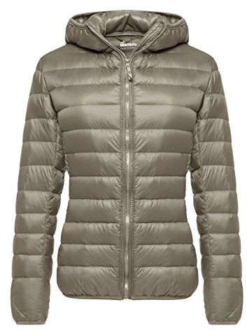 Wantdo Piumino Ultraleggero Corto Giacca Piumino Trapuntato Caldo Giacca da Esterno Outdoor Cappotto Casual Mezza Stagione Donna Cachi M