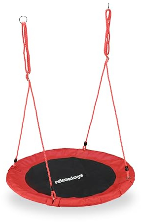 Relaxdays Columpio Jardín Nido de Altura Ajustable para Niños y Adultos, hasta 100 kg, Rojo, ø 110 cm, Juventud Unisex