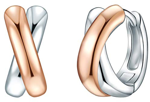 Rafaela Donata Damen Creolen aus 925/- Sterling Silber rosévergoldet - Silbercreolen Bicolor Klappcreolen zweifarbig