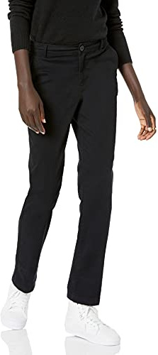 Amazon Essentials Pantaloni chino da donna slim fit, gamba dritta, in twill elasticizzato, nero, taglia 42