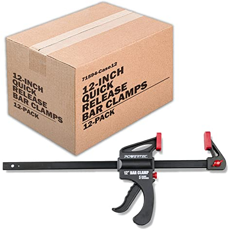 POWERTEC 71594 12 Inch Bar Clamps with Spreader, Trigger Clamps for Woodworking, One-Handed Carpenter Quick Clamp Sets for Gluing, Wood Clamps for Woodworking Tools, Case of 24