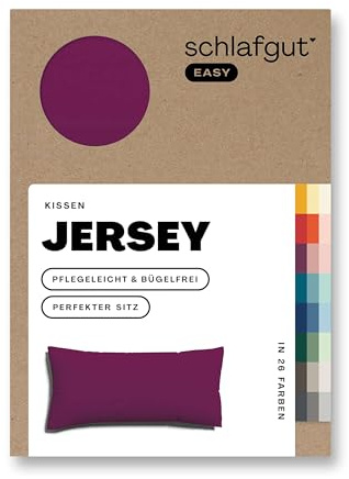 schlafgut Easy Mako-Jersey Kissenbezug 40x80 cm Purple Deep (Dunkellila) – 100% Baumwolle Kopfkissenbezug Bügelfrei mit Ton-in-Ton Reißverschluss – Made in Green by Oeko-TEX