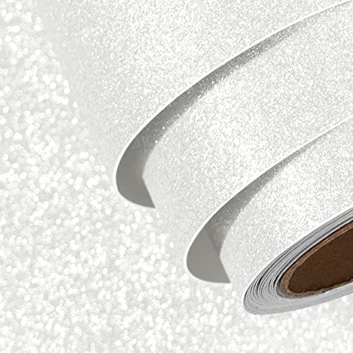 FunStick Tapete Weiß Wohnzimmer Schlafzimmer Cremeweiß Glitzer Selbstklebende Folie für Möbel Basteln Klebefolie Weiß Vinylfolie Plotter Wasserdicht Möbelfolie Creme Glitzerpapier Zum Basteln 40CMX2M