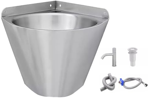 Wandmontiertes Kleines Badezimmer-Eckwaschbecken Aus Edelstahl Mit Wasserhahn Und Abtropffläche, Schwimmendes Waschbecken Aus Metall, Modernes Handwaschbecken for Den Innen- Und Außenbereich