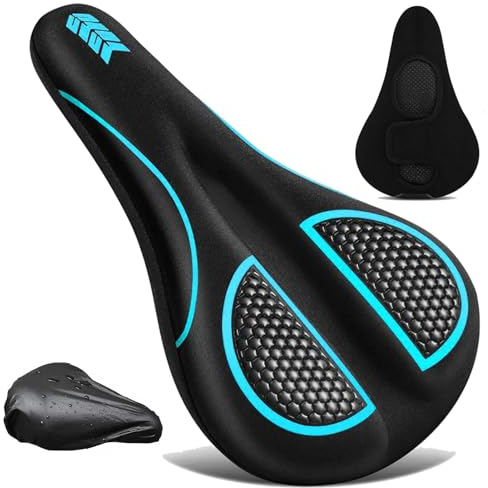 auvstar Fahrradsattel Überzug,Fahrrad Sattelkissen,Ergonomischer Fahrrad Gel Sattelbezug für Damen/Herren,Sattelbezug Fahrrad mit Regenschutz,Fahrrad Gelüberzug Sattelpolster Sattelschutz Weich(Blau)