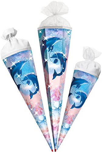 alles-meine.de GmbH mit Glitzer & Glimmer ! Schultüte - Delfine - Unterwasser 35-100 cm Größe wählbar mit Holzspitze Zuckertüte - Tüllabschluß - Filzabschluß - eckig ..