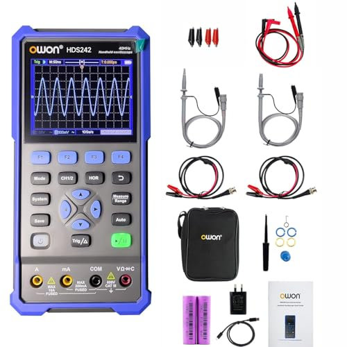 Osciloscopio digital portátil OWON de 2 canales, ancho de banda de 40 MHz, frecuencia de muestreo de 250 MS/s, pantalla LCD de 3.5, generador de señal, digital osciloscopio de laboratorio HDS242