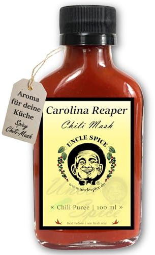UNCLE SPICE® Carolina Reaper Chili Mash, 100ml Chili-Konzentrat im Glas, 82% schärfste Chilischote der Welt als fermentiertes Püree, Gewürzsauce zum Mischen - EXTREM SCHARF