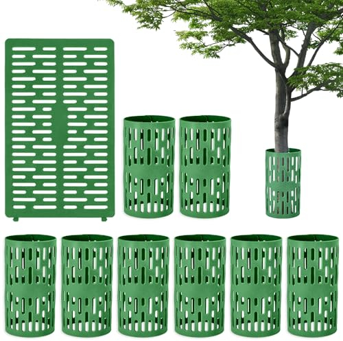 Riisoyu 9 unidades de protección para plantas y troncos de árboles, 20 x 34 cm, protección para árboles de mordida salvaje y siega de plástico, extensible, resistente a los rayos UV con orificios de
