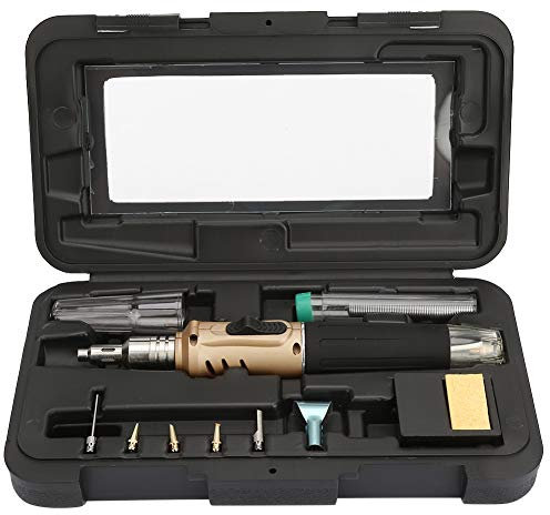 Kit de soldador de gas, 10 piezas HS - 1115K, soldador inalámbrico de butano, antorcha de soldadura multifunción, soldador de gas, soldador de butano (BrilluxahbRr-02)