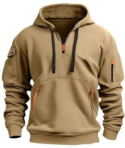 Hoodie Herren Oversize Winter Dicke Kapuzenpulli Casual Sweatshirt Hip Hop Outdoor Kapuzenpullover Personalisierte Hoodie Langarm Pullover mit Taschen Kordelzug 2024 Winter Pulli(Khaki,XXL)