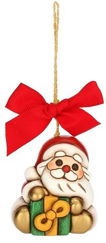 THUN, Addobbo Natalizio Babbo Natale con Regalo in Ceramica di Alta Qualità, Versione Piccola, Collezione Natale, Addobbo Natalizio da Collezione, Idea Regalo per Natale, 5,1 x 4,3 x 5,6 cm