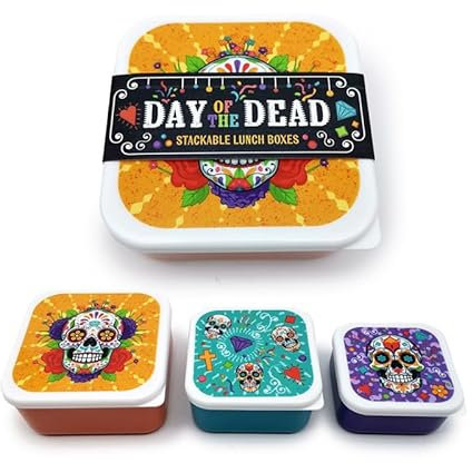 Puckator Set of 3 Stacking Food Containers M/L/XL - Mexican Skull - Day of the Dead - Lunch Box